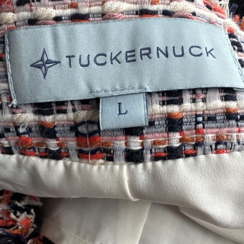 Tuckernuck Tweed Jacket Women's Large Multi Ellsworth Fringe Trim Front‎ Pockets - Picture 4 of 14